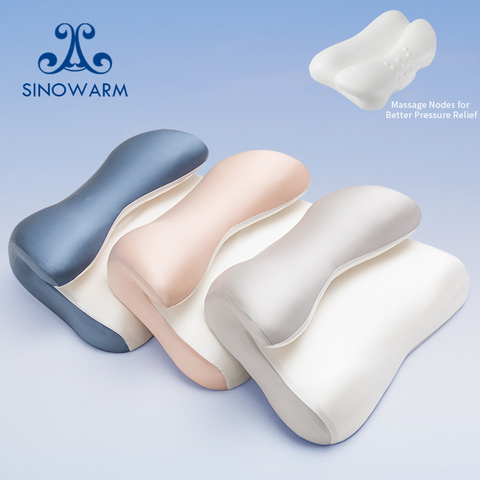 SINOWARM Contour Memory Foam Pillow with Massage Nodes Cool Nylon Spandex Cover Neck Pain Relief Support Pillow for Side Back Sleepers